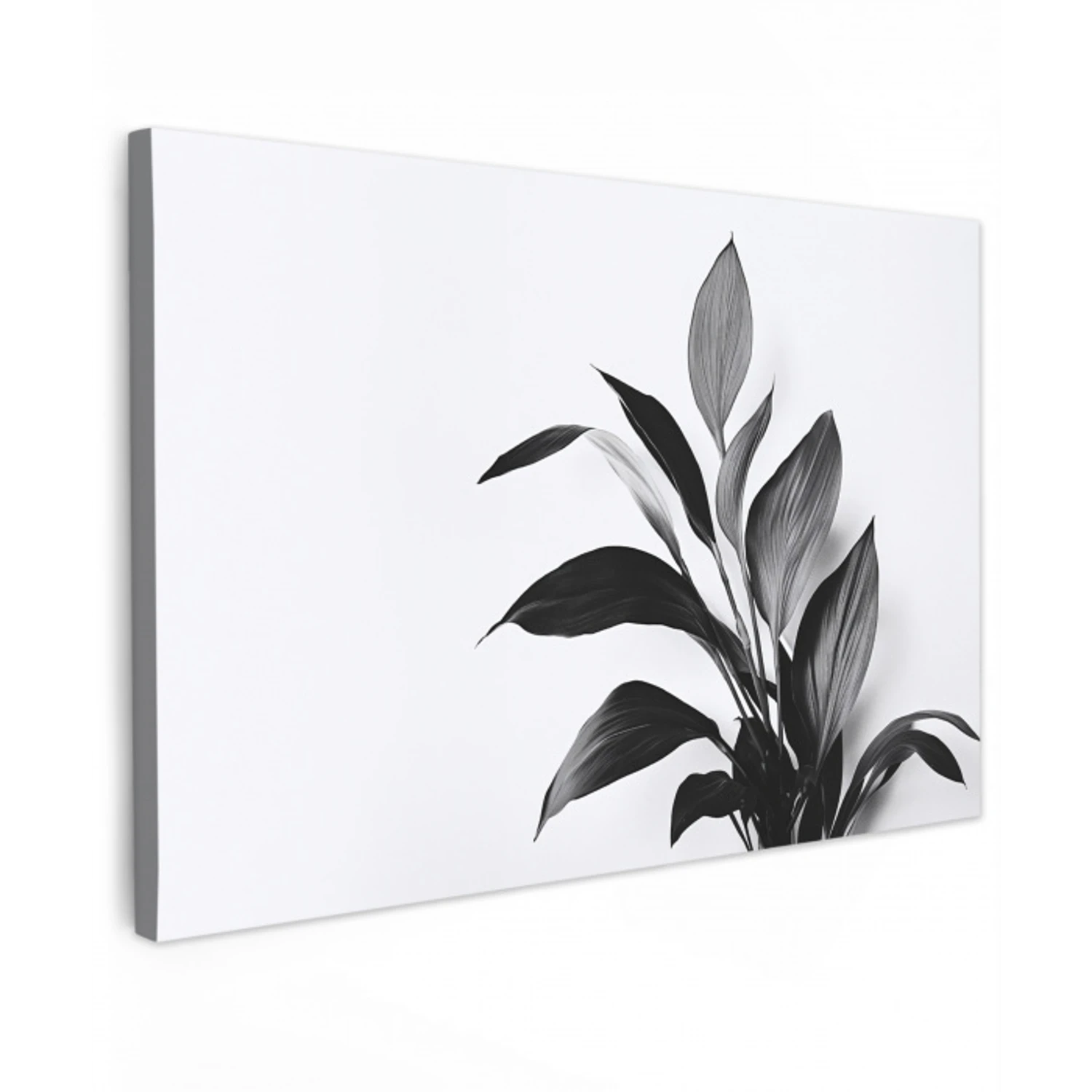 Plant - Bladeren - Minimalistisch - Zwart Tuinposter op houten frame 2 cm dik klein -3d