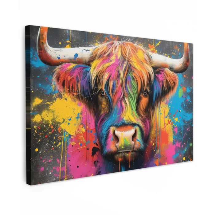 Graffiti - Schotse hooglander - Koe - Kleurrijk canvas 2cm klein -z3d