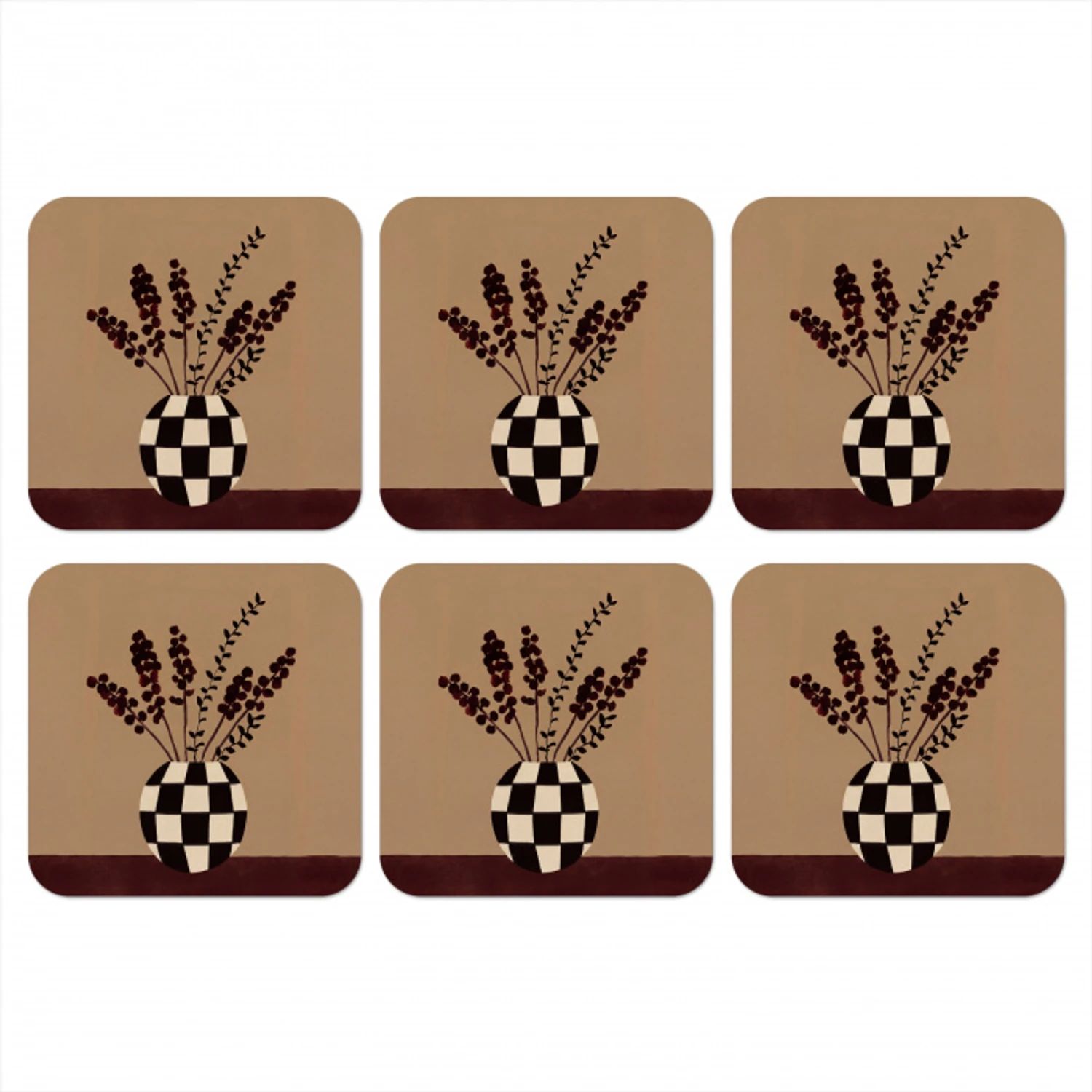 Minimalistisch - Vaas - Bloemen - Bruin onderzetter kurk middel -3d