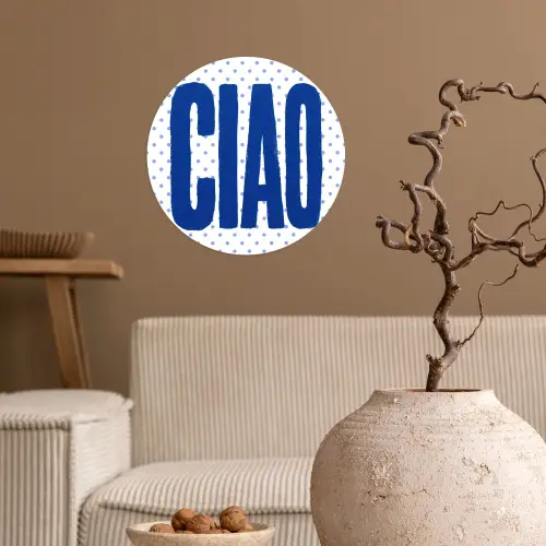 Ciao - Stippen - Roze - Wit Wandcirkel behangsticker klein -sfeer1