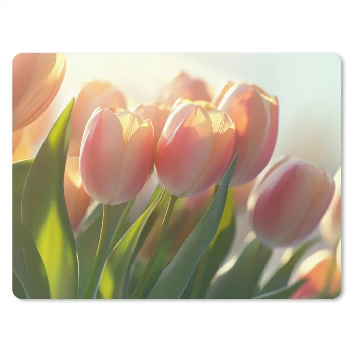 Tulpen - Roze - Zonnestralen muismat rubber klein -3d