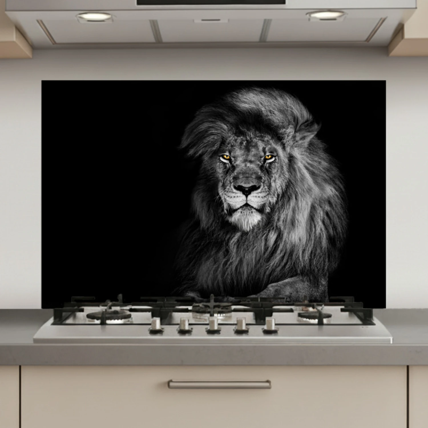 Leeuw - Ogen - Oranje - Zwart wit - Dieren - Portret keuken achterwand spatscherm klein -3d_website
