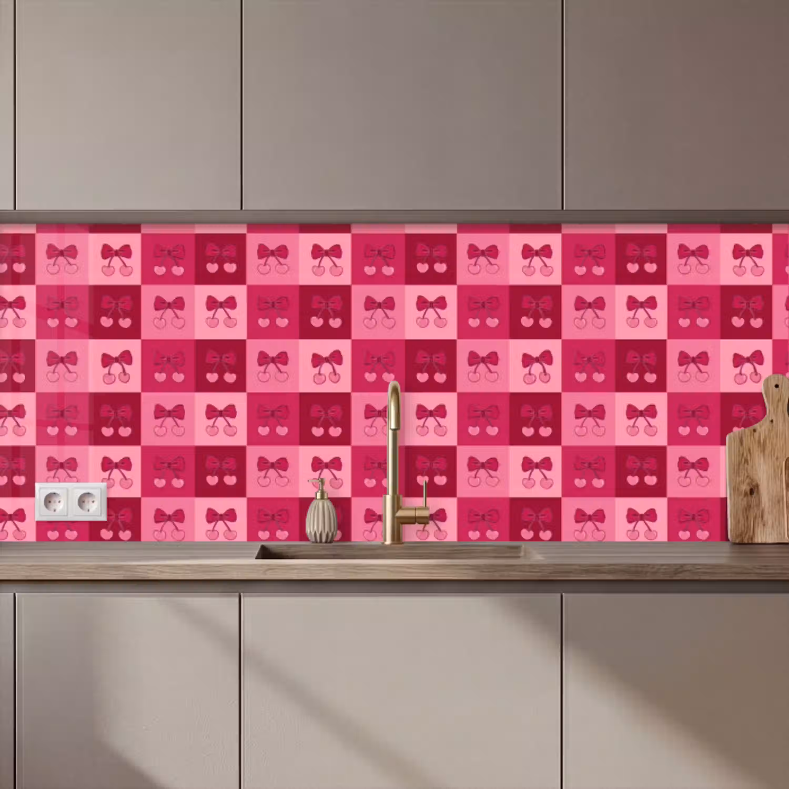 Kersen - Strikjes - Speels - Roze - Bordeaux keuken achterwand 2 middel 871 zz_3dshopping