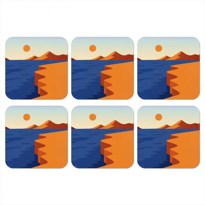 Landschap - Bergen - Zon - Zee onderzetter kurk middel -3d