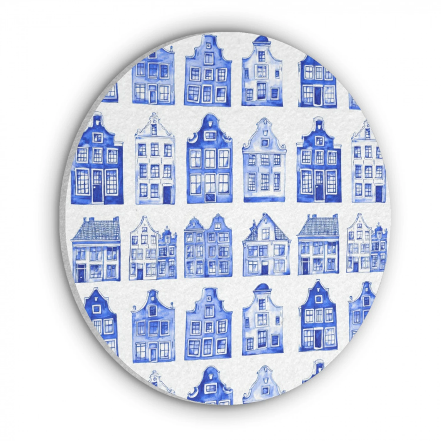 Patroon - Huizen - Blauw Akoestische PET Vilt - Rond klein 838 -3d