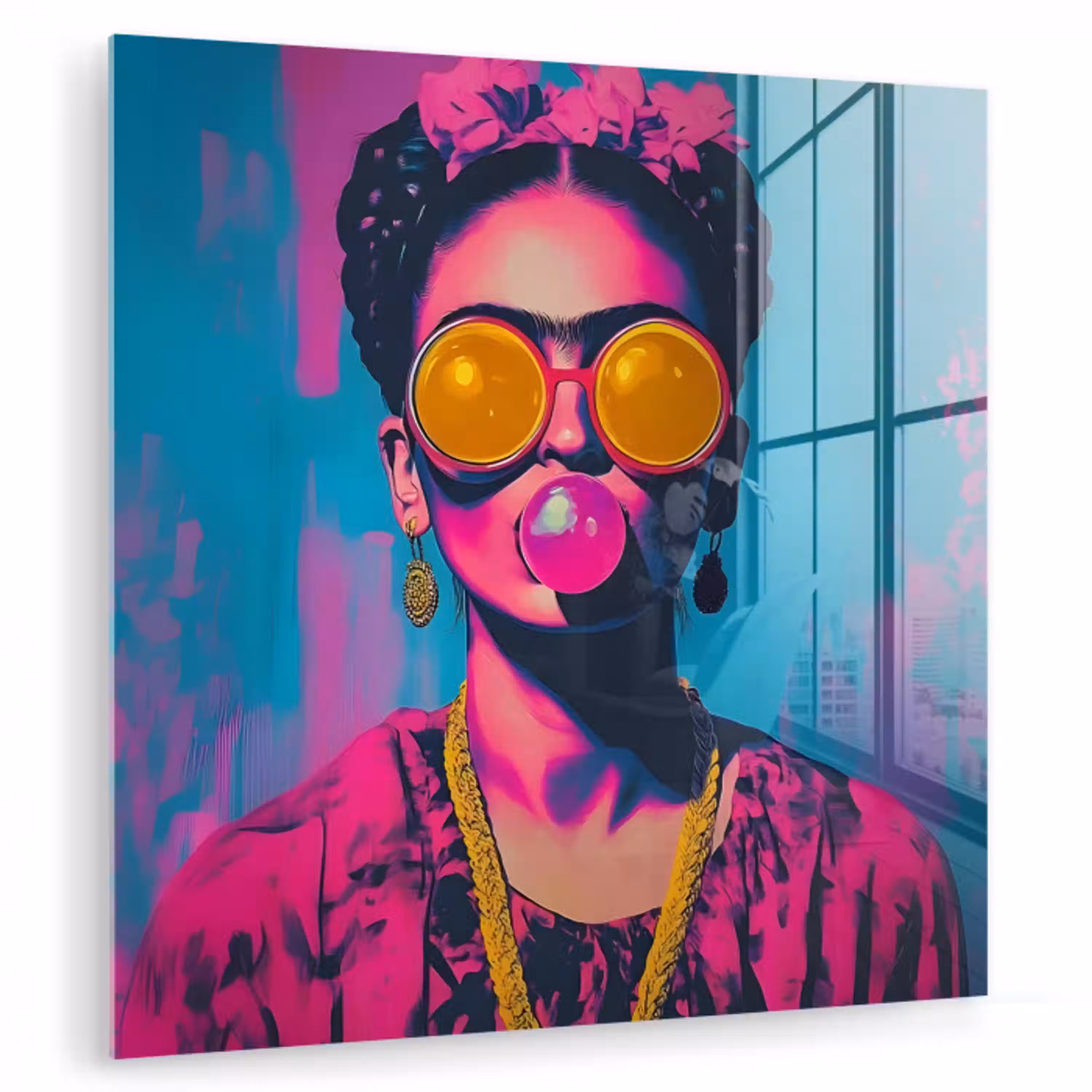 Vrouw - Kauwgom - Zonnebril - Oranje plexiglas 5mm klein -zzzproduct_nieuw