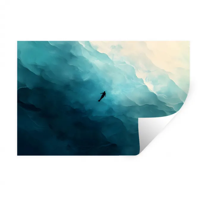 Zee - Silhouet - Abstract - Blauw Muursticker klein -3d