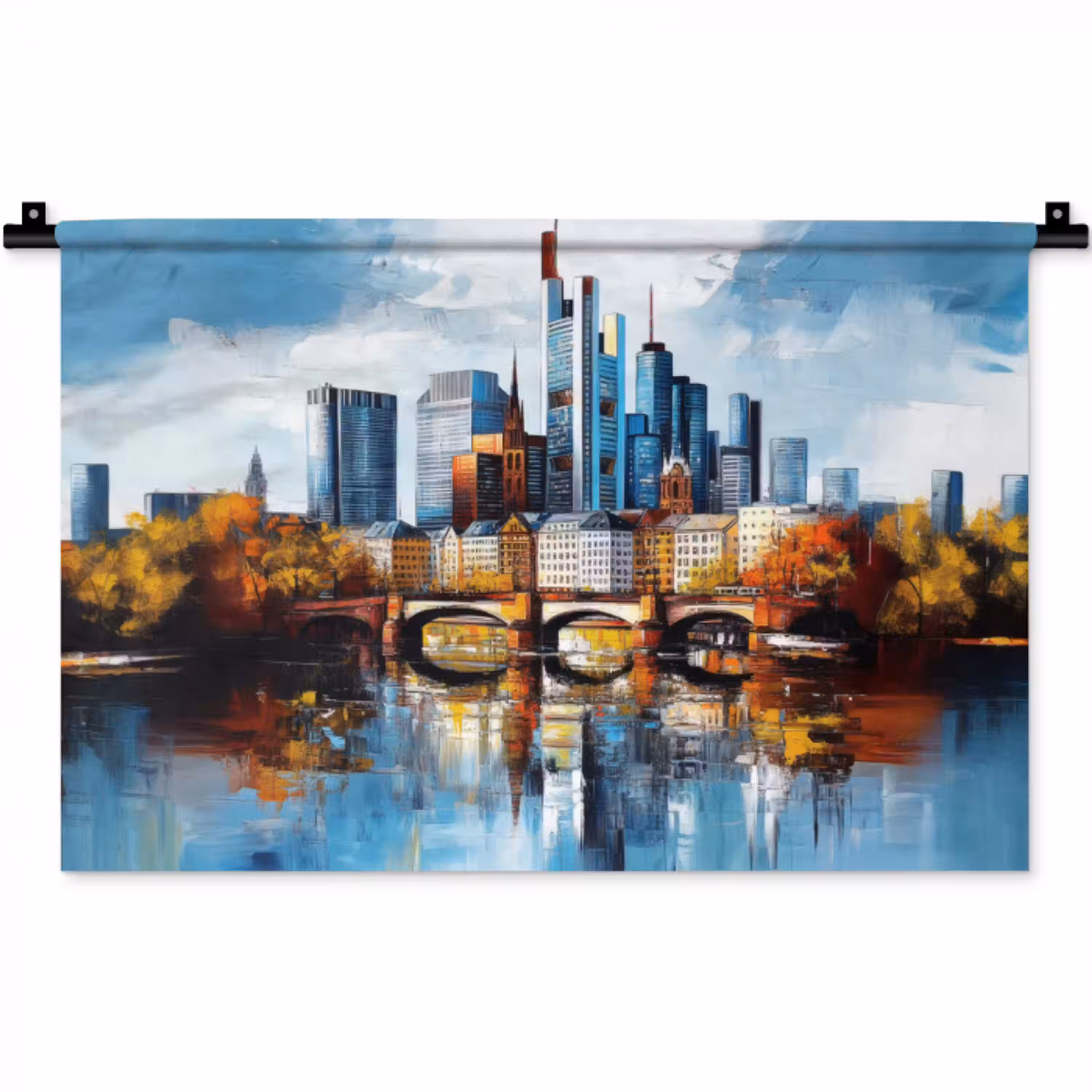 Bomen Frankfurt- Stad - Skyline - Brug Wandkleed katoen klein -zz3d