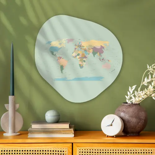 Wereldkaart - Realistisch - Kaart Wandcirkel Organisch Plexiglas middel -sfeer2