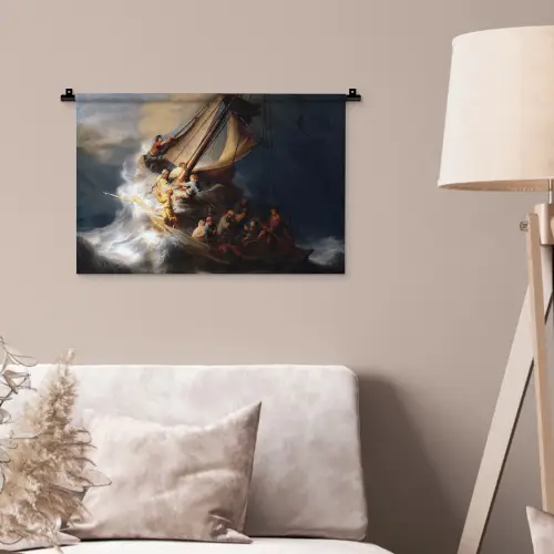 De storm op het meer van Galilea - Rembrandt van Rijn Wandkleed katoen klein -sfeer4