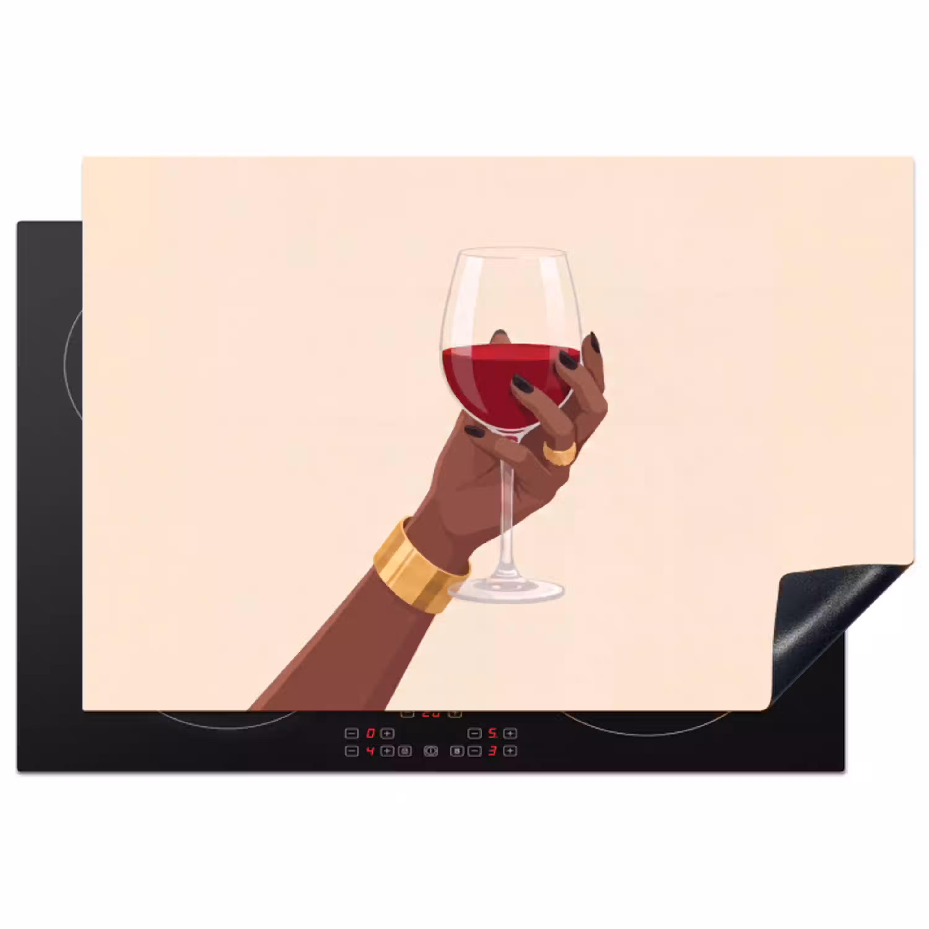 Vrouw - Wijn - Glas - Illustratie - Rood Inductie beschermer vinyl 3mm klein -3d