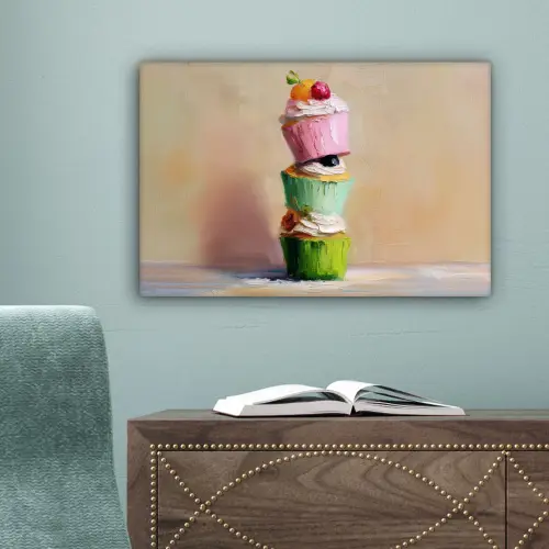 Cupcakes - Gestapeld - Kleurrijk - Fruit canvas 2cm klein -sfeer4