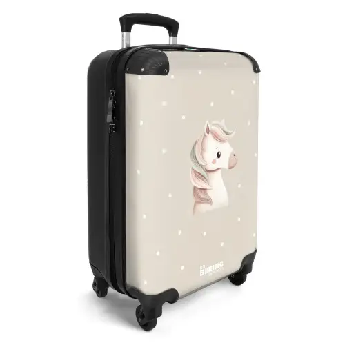 Eenhoorn omringd door stippen in beige kleuren NBS - Handbagage koffer - Volwassenen Unisex middel -productfoto_3d