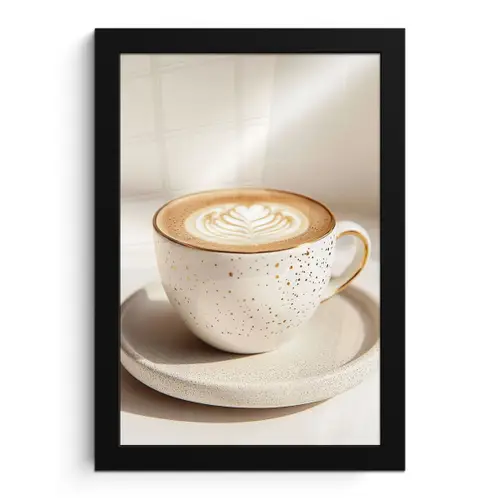 Cappuccino - Schuim - Schotel - Beige fotolijst zwart zonder passe partout klein -3d