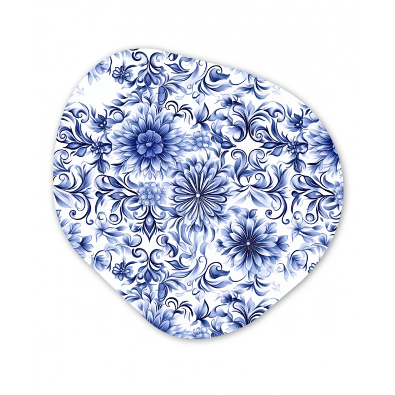 Bloemen - Blauw - Patroon - Wit Wandcirkel Organisch Aluminium middel 851 -3d