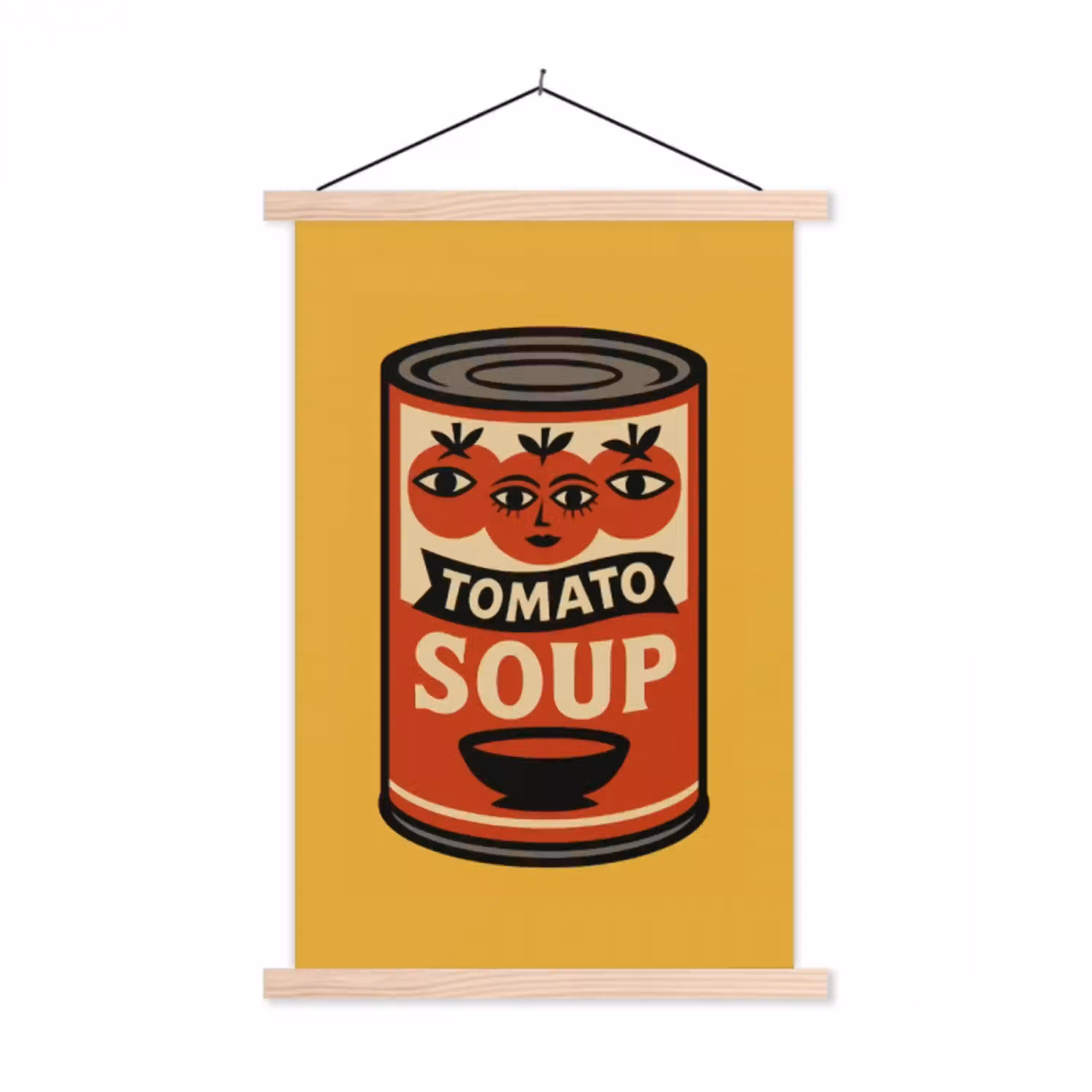 Tomatensoep - Gezichtje - Illustratie - Rood textielposter latten blank klein -3d