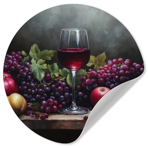 Wijn - Fruit - Stilleven Wandcirkel behangsticker klein -3d