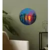 Skyline - Penseelstreken - Donkerblauw - Lichtgevend Wandcirkel kunststof plaat 5mm dik klein -sfeer3