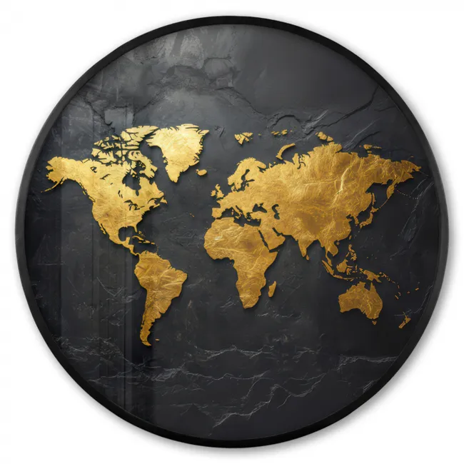 Photo Frame Round - World map - Gold - Stone