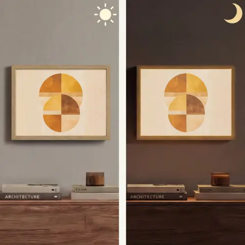 Cirkels - Geel - Minimalistisch Light Box met batterij (Wandlamp) middel -sfeer3