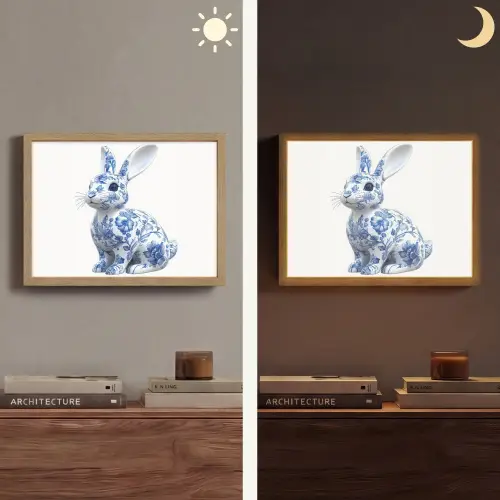 Delftsblauw - Haasje - Wit Light Box met batterij (Wandlamp) middel -sfeer3