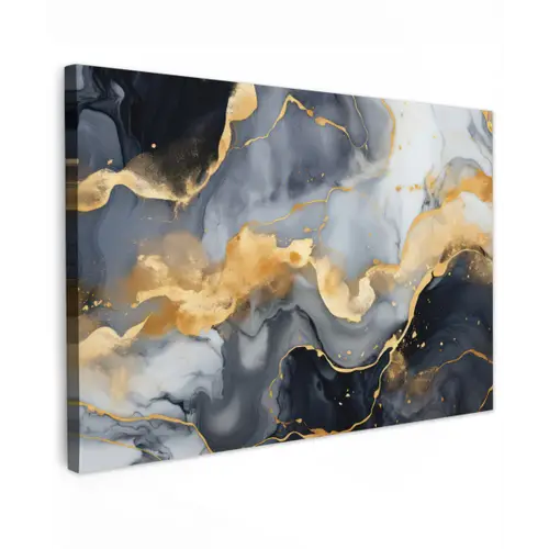 Marmer - Goud - Abstract - Luxe - Zwart en Wit canvas 2cm klein -z3d