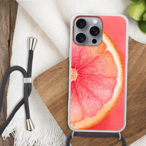 Grapefruit - Roze - Levendig Hoesje iPhone 16 Pro Max met koord klein -sfeer4