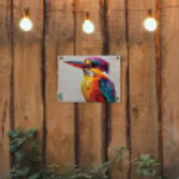 Ijsvogel - Paars - Penseelstreken - Kleurrijk tuinposter los doek klein -sfeer1
