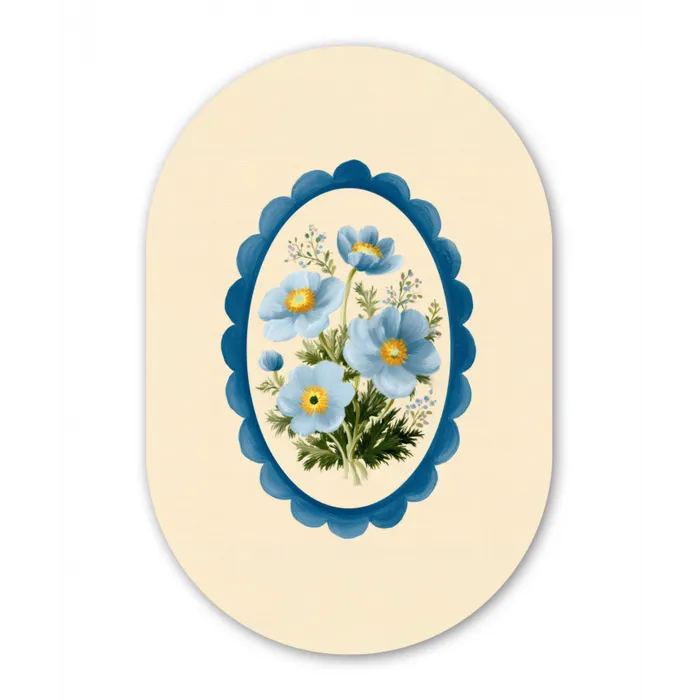 Lijst - Bloemen - Lichtblauw - Illustratie Wandcirkel Ovaal Glas middel -3d