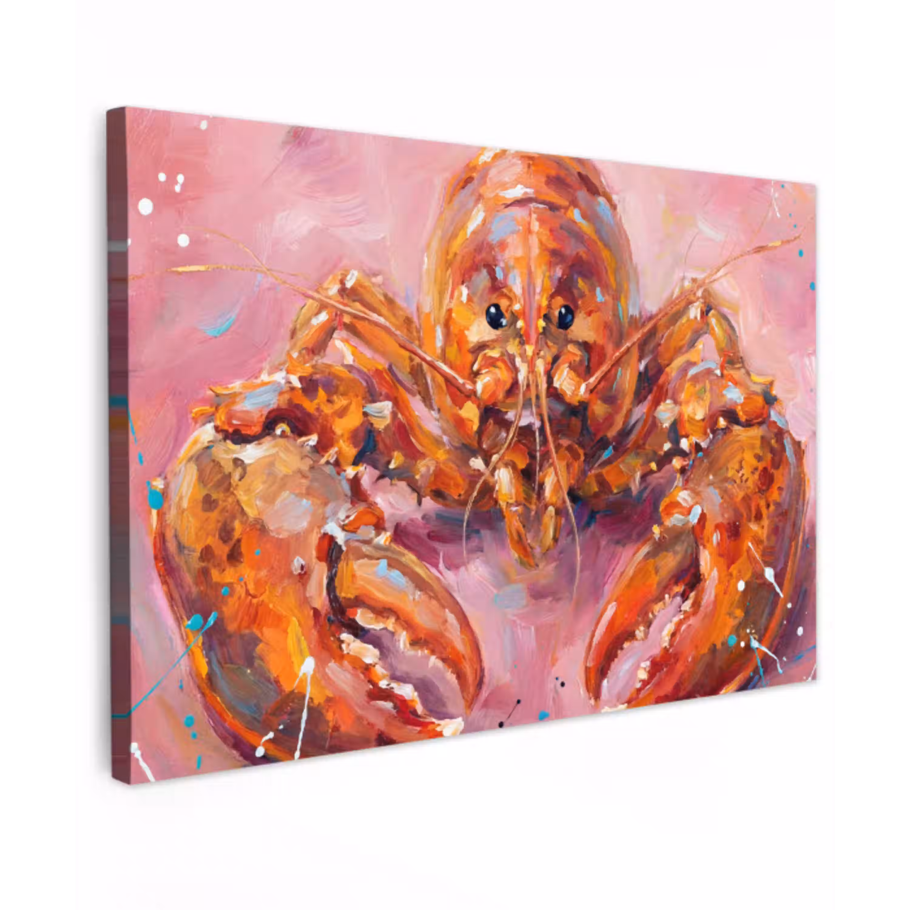 Zeeleven - Kreeft - Spatters - Abstract - Roze Tuinposter op houten frame 2 cm dik klein -3d