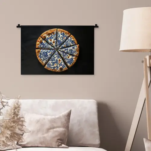 Pizza - Eten - Delftsblauw Wandkleed katoen klein -sfeer4