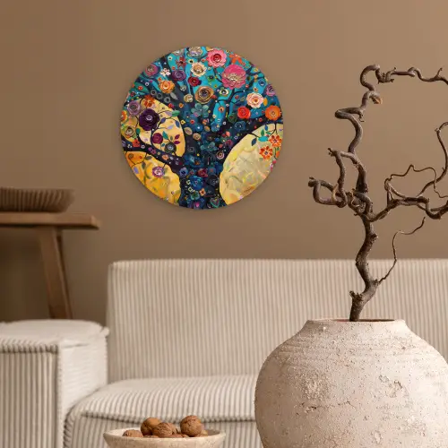 Boom - Levensboom - Kleurrijk - Bloemen - Modern Wandcirkel kunststof plaat 5mm dik klein -sfeer1