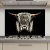 Schotse hooglander - Goud - Hoorns - Zwart wit - Koe - Dieren keuken achterwand spatscherm klein -3d_website