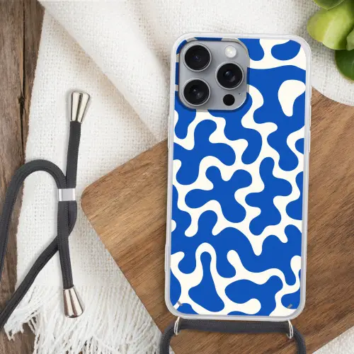 Vormen - Abstract - Blauw - Golven Hoesje iPhone 16 Pro Max met koord klein -sfeer4