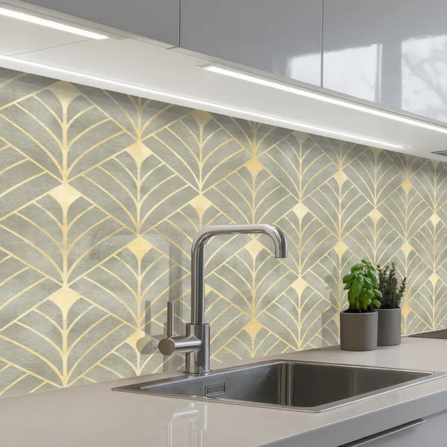 Elegant - Symbool - Goud - Grijsgroen keuken achterwand 2 middel 871 -3d_schuin