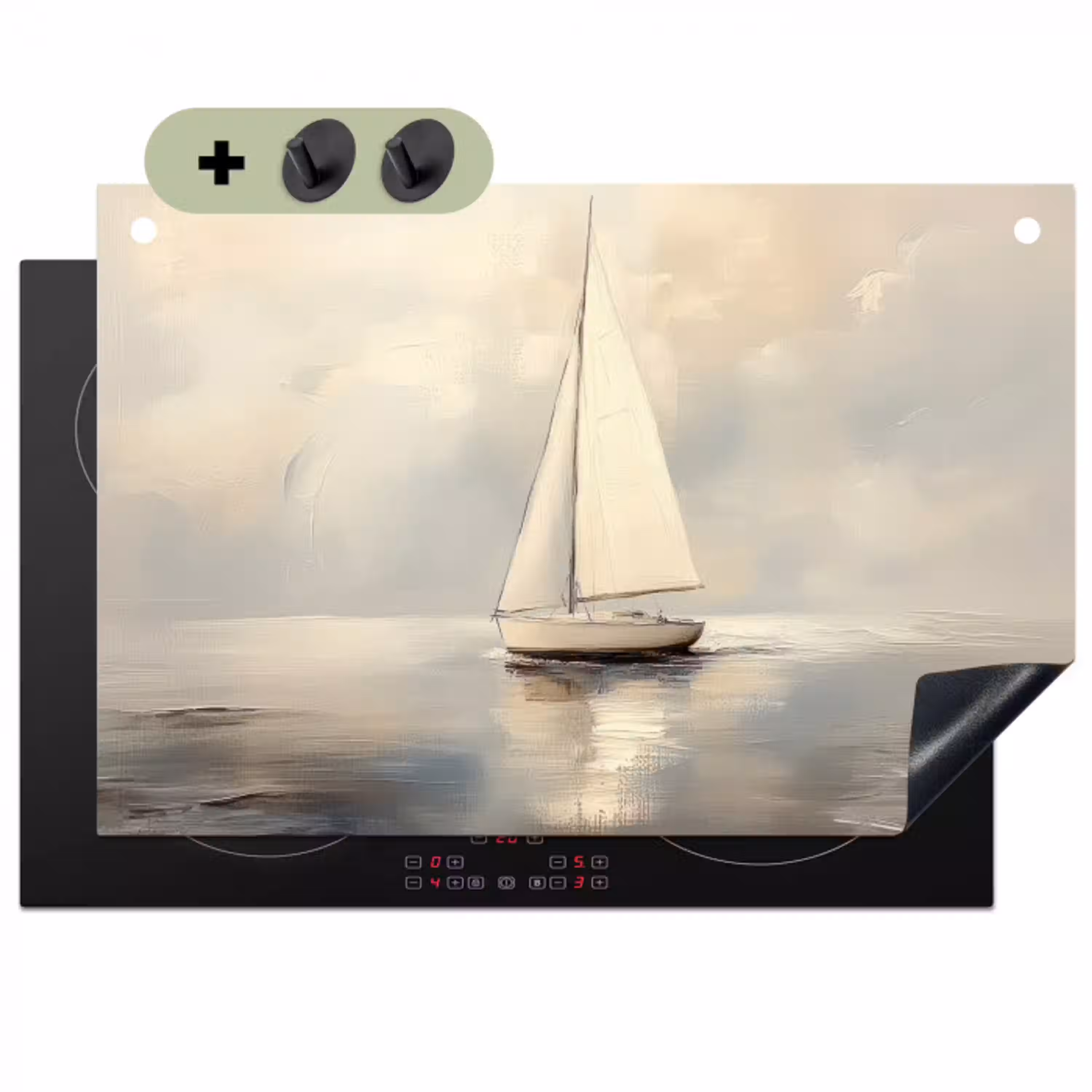Zeilschip - Zee - Bewolkt Inductie beschemer met haakjes klein -3d