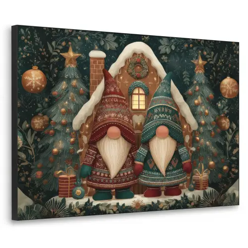 Kerst - Gnomen - Peperkoekhuisje - Rood - Groen Textielframe zwart klein -3d