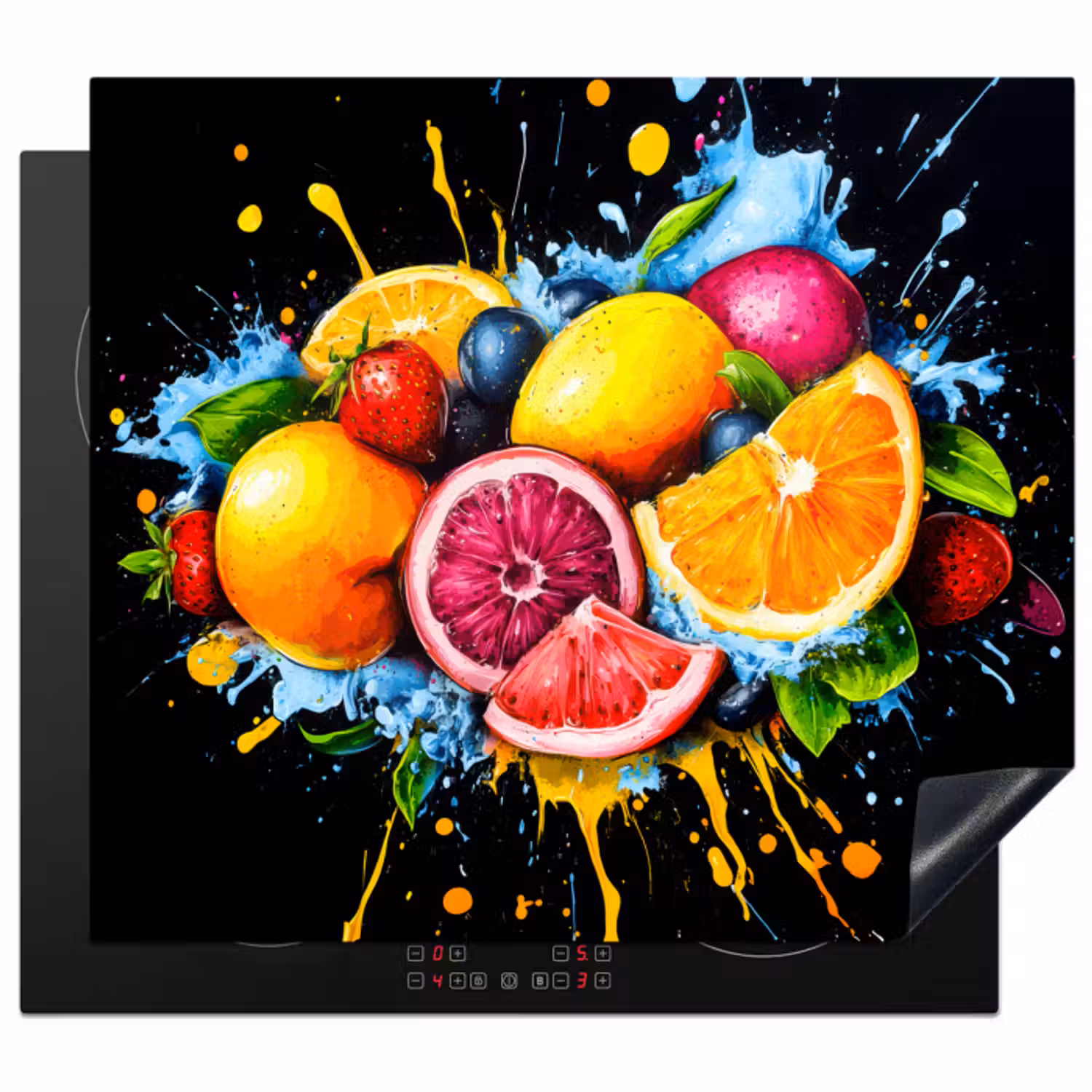 Herdabdeckplatte - Obst - Graffiti - Bunt - Orange - Erdbeere - Abstrakt