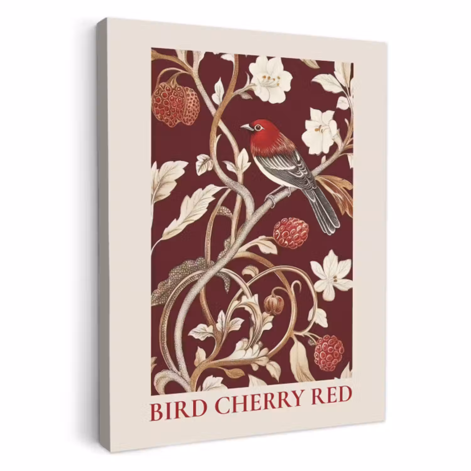 Leinwandbilder - Vogel - Bordeaux - Blumen - Beeren