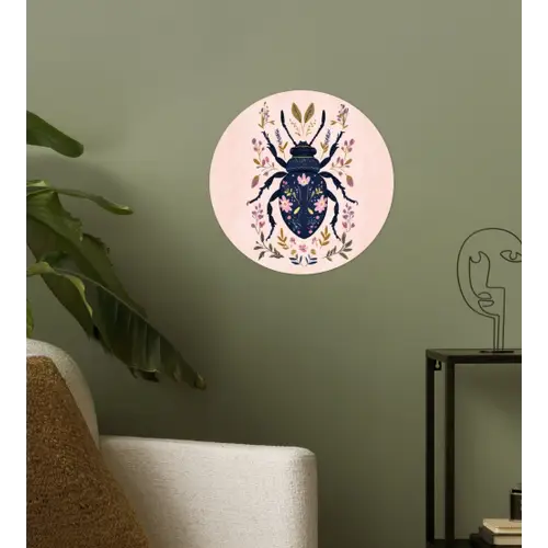 Donkerblauw - Kever - Bloemtakken - Sierlijk Wandcirkel behangsticker klein -sfeer2