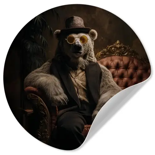Ijsbeer - Hoed - Bril - Stoel Wandcirkel behangsticker klein -3d