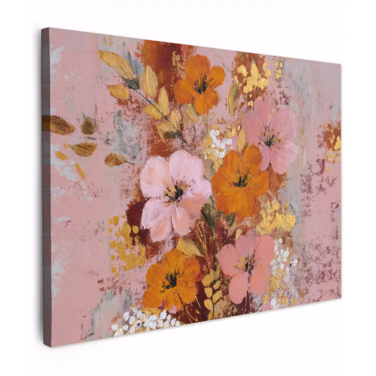 Leinwandbild - Malerei - Blumen - Rustikal - Rosa