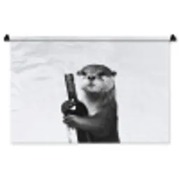 Wijnfles - Otter - Zwart Wandkleed katoen middel -zz3d