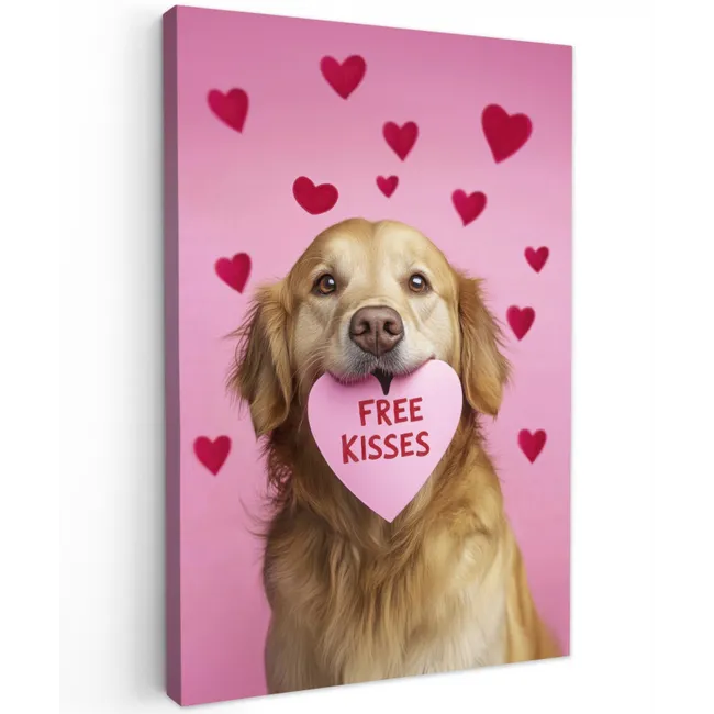 Hond - Kiss- Valentijn - Hartjes Tuinposter op houten frame 2 cm dik klein -3d