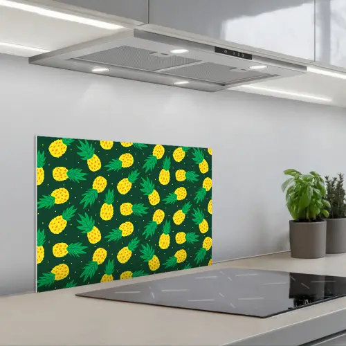 Donkergroen - Ananas - Bladeren keuken achterwand spatscherm klein 900 -3d_schuin