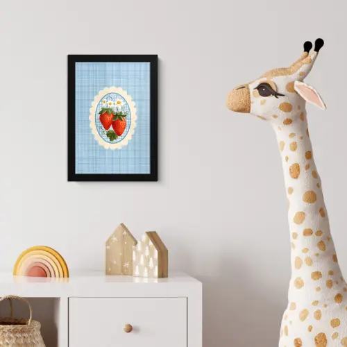 Aardbeien - Lijst - Rood - Geruit fotolijst zwart zonder passe partout klein -usfeer4_kinderkamer