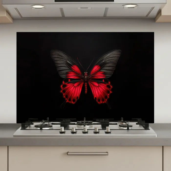 Vlinder - Rood - Contrast keuken achterwand spatscherm klein -3d_website