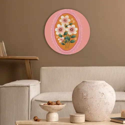 Illustratie - Bloemen - Rand - Roze Akoestische PET Vilt - Rond klein -sfeer1