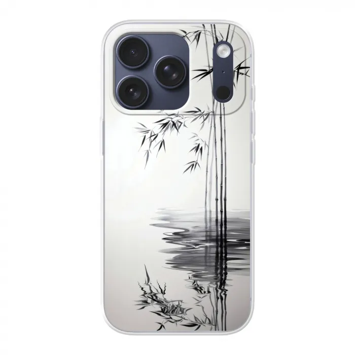 Bamboestammen - Water - Minimalistisch - Wit Telefoonhoesje iPhone 17 Pro klein -3d