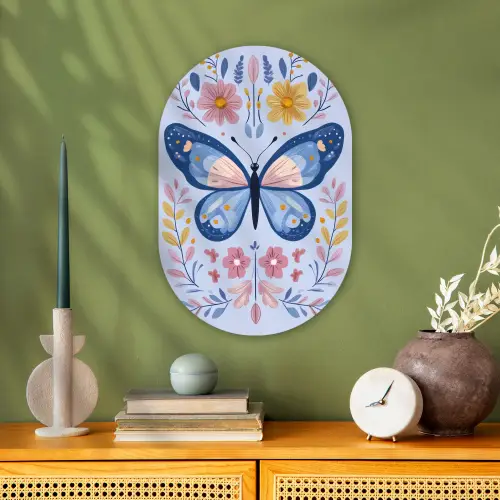 Vlinder - Lichtblauw - Sierlijk - Bloemen Wandcirkel Ovaal Forex klein -sfeer2